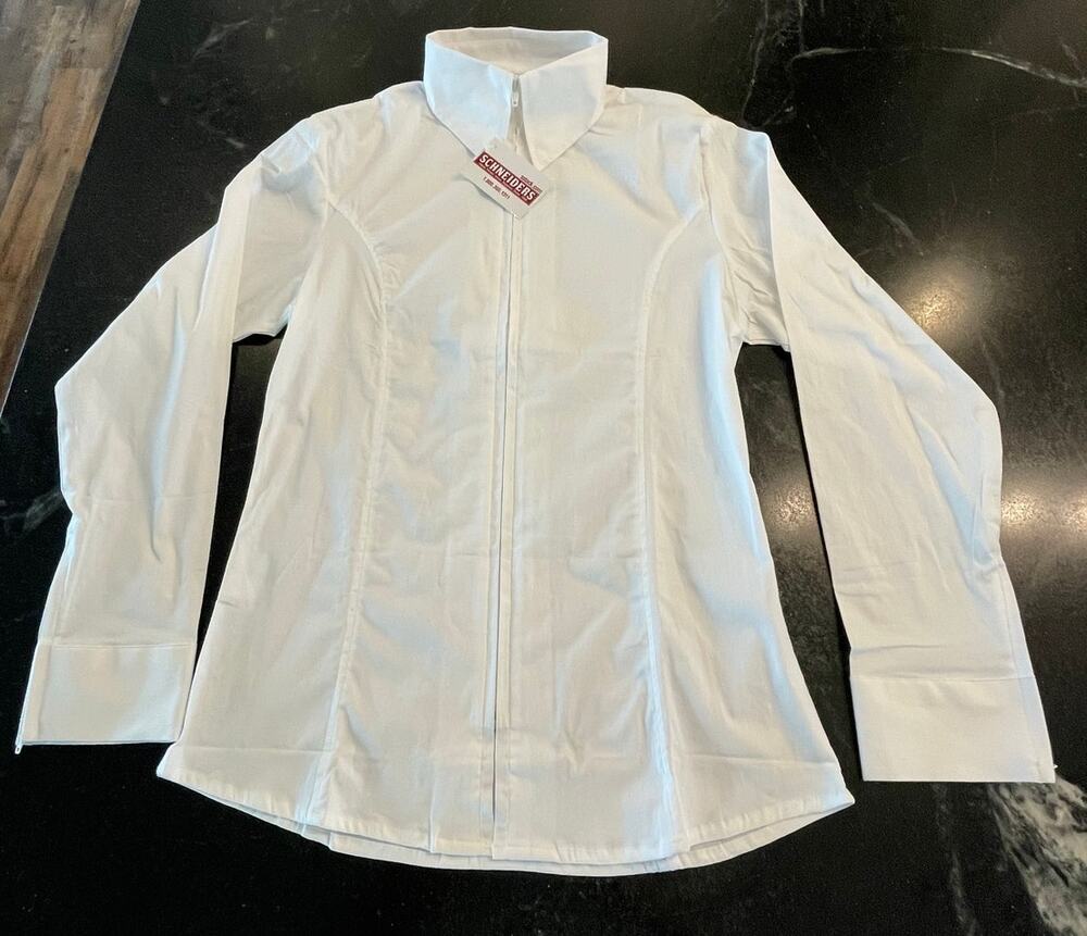 NWT Schneiders Cowgirl Royalty zip front long sleeve white show shirt L